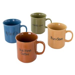 Thoughtful Morning 26 oz. Assorted Stoneware Cup Set (Set of 4)