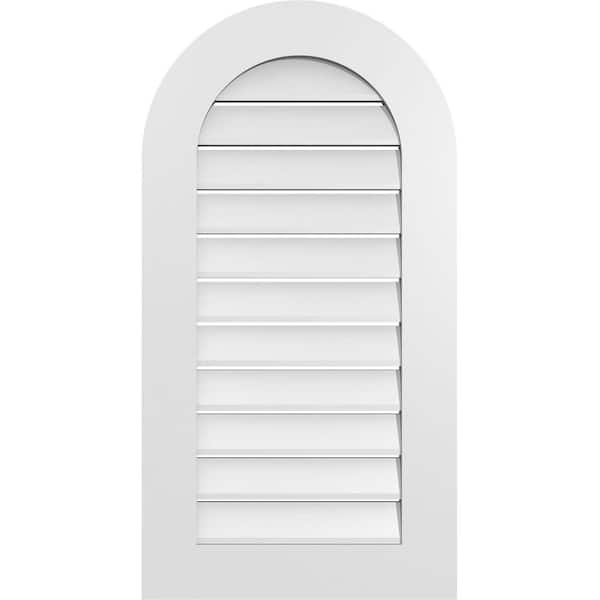 Ekena Millwork 20 in. x 38 in. Round Top White PVC Paintable Gable Louver Vent Functional