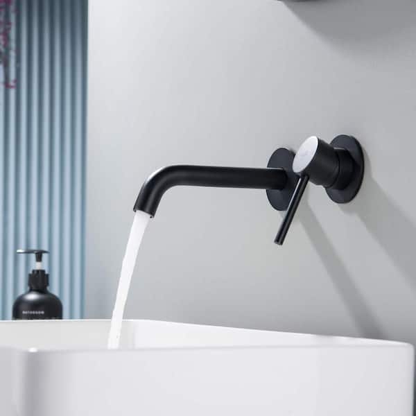 Single Handle Wall Mounted Bathroom Faucet in Matte Black