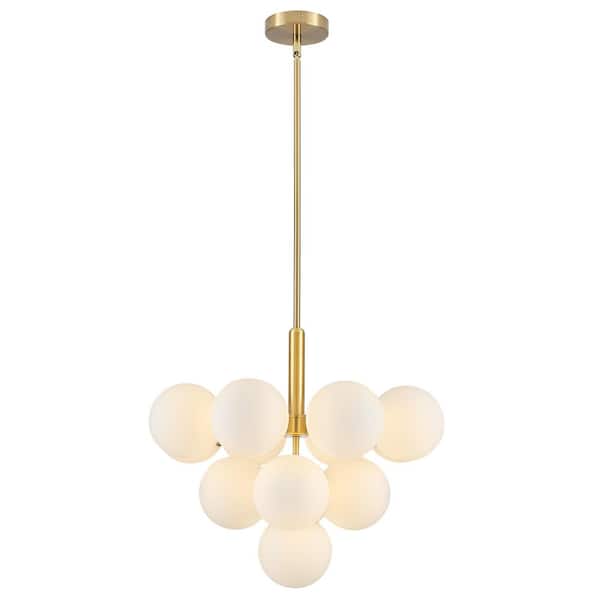 22. 44 in. 13-Light Gold Modern Sputnik Atomic Tiered Bubble Cluster Chandelier with Opal Glass Globe for Bedroom Foyer
