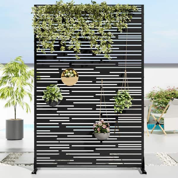 47 in. x 72 in. Black Textured Metal Garden Screens Outdoor Privacy Screen