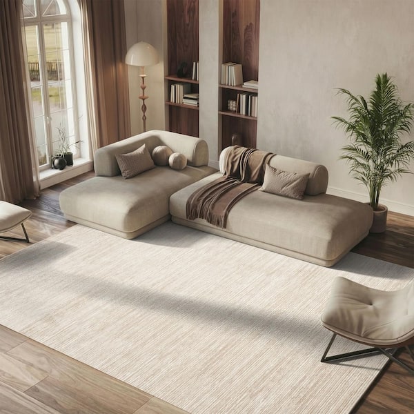 Vision 11 ft. x 11 ft. Square Creme Solid Marle Area Rug