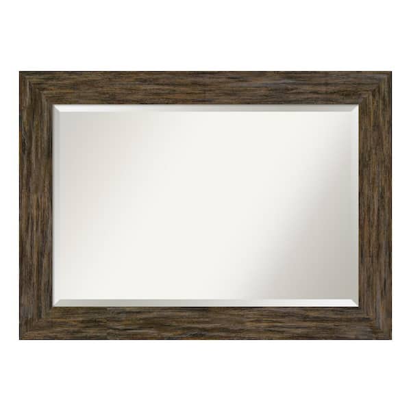 Amanti Art Fencepost Brown 43 in. x 31 in. Beveled Rectangle Wood Framed Bathroom Wall Mirror in Brown