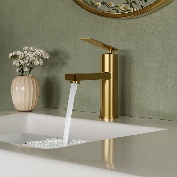 7 in. Faucet Height Single Handle Single Hole Bathroom Faucet 1.2 GPM Spot Resistant in Brushed Gold (2-Pack) with Drain