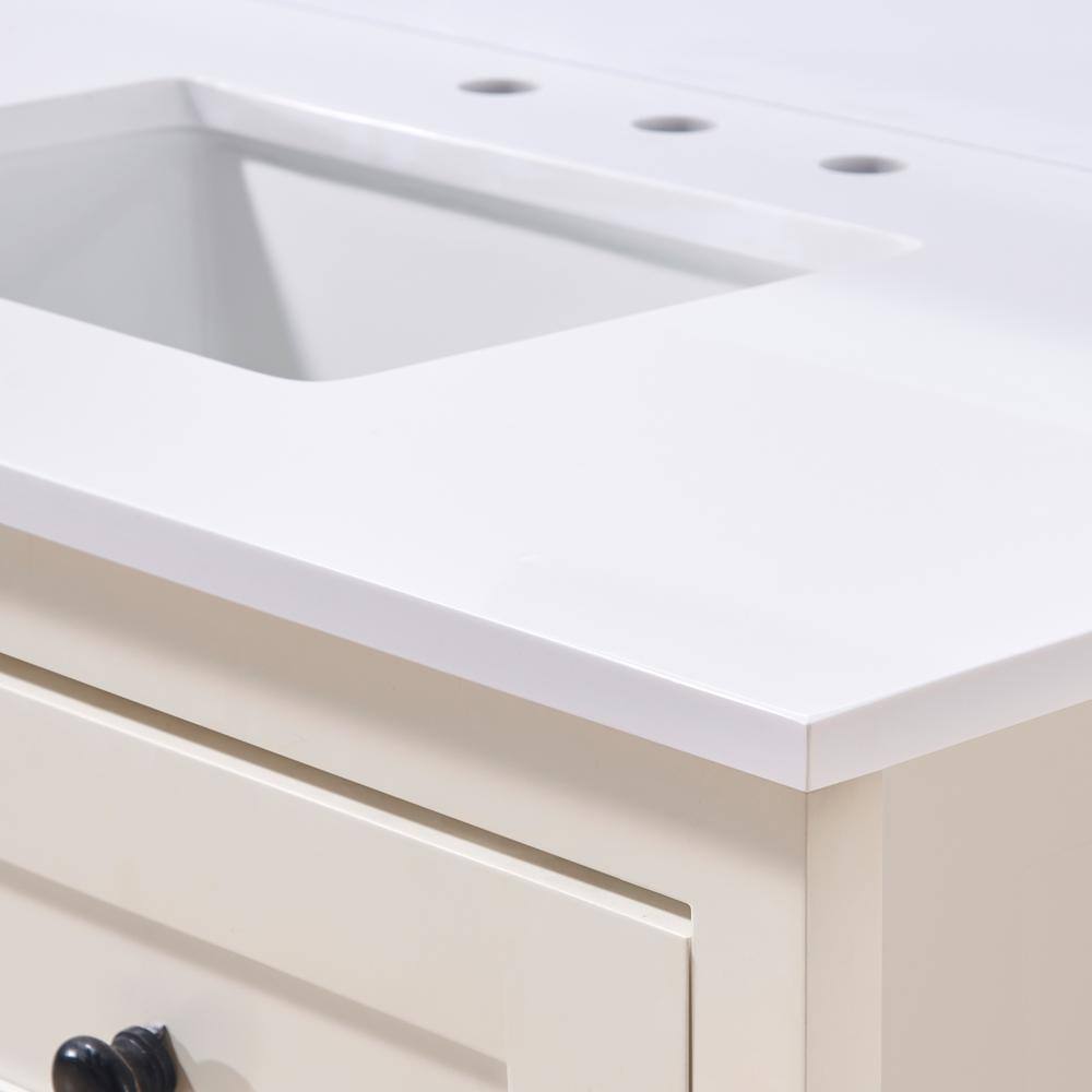 Snow White 43" Composite Stone Vanity Top with Rectangular Sink