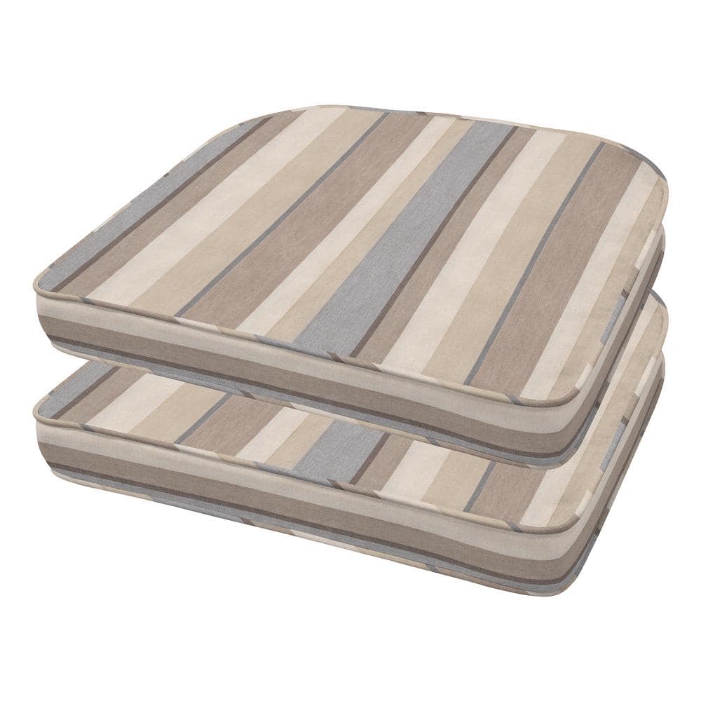 Stripe Taupe Rounded Seat Cushion (2-Pack)