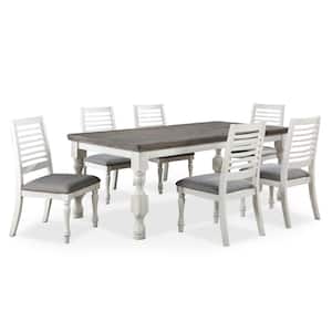 Verago 7-Piece Antique White and Gray Wood Top Dining Table Set (Seats 6)