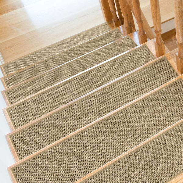 9 in. x 36 in. Beige Linen Non-Slip Stair Tread Cover (Set of 15)