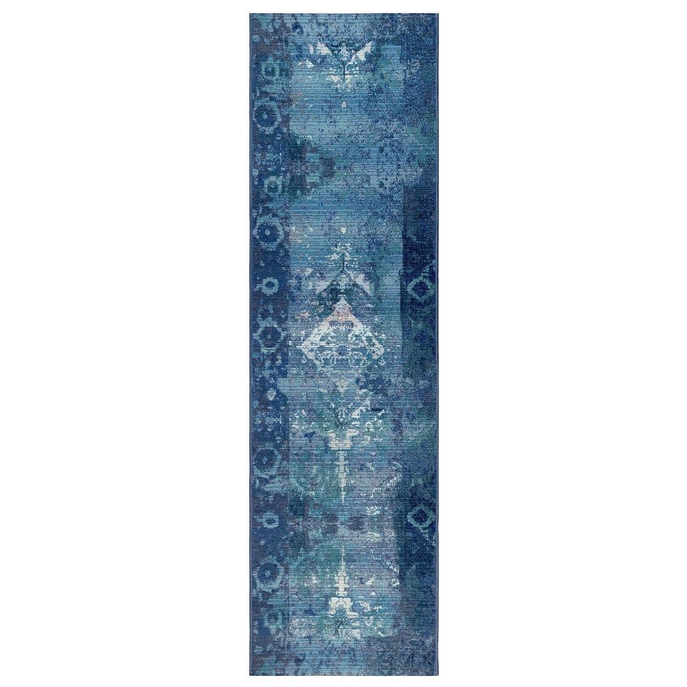 Liora Manne Marina Kermin Blue 23 in. x 7 ft. 6 in. Indoor/Outdoor