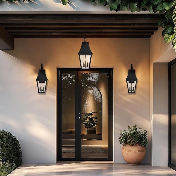 Chateau Grande 4-Light Sand Black and Burnt Gold Outdoor Pendant with Clear Glass