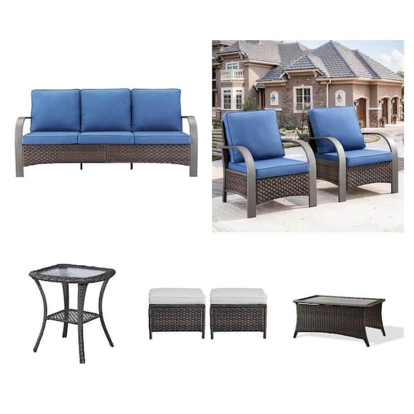 Iron Bend 3-Seat Sofa, 2-Pack Lounge Chair, Side Table, Ottoman (2-Pack) and Coffee Table Combo