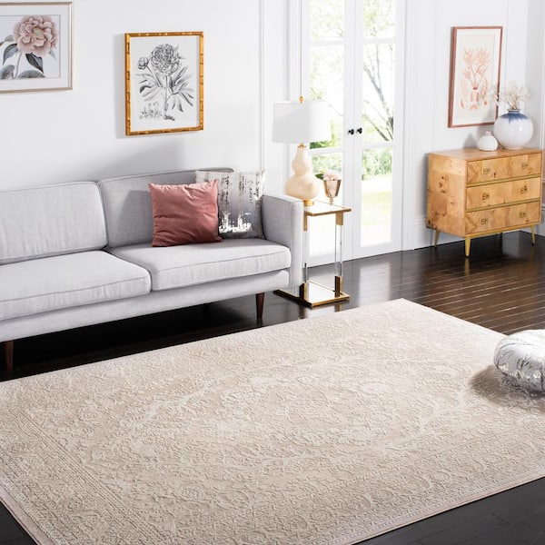 Reflection Beige/Cream 8 ft. x 8 ft. Border Square Area Rug