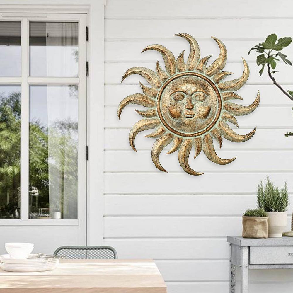 Gold Distressed Metal Sunburst Outdoor Wall Decor, 21.5 inches