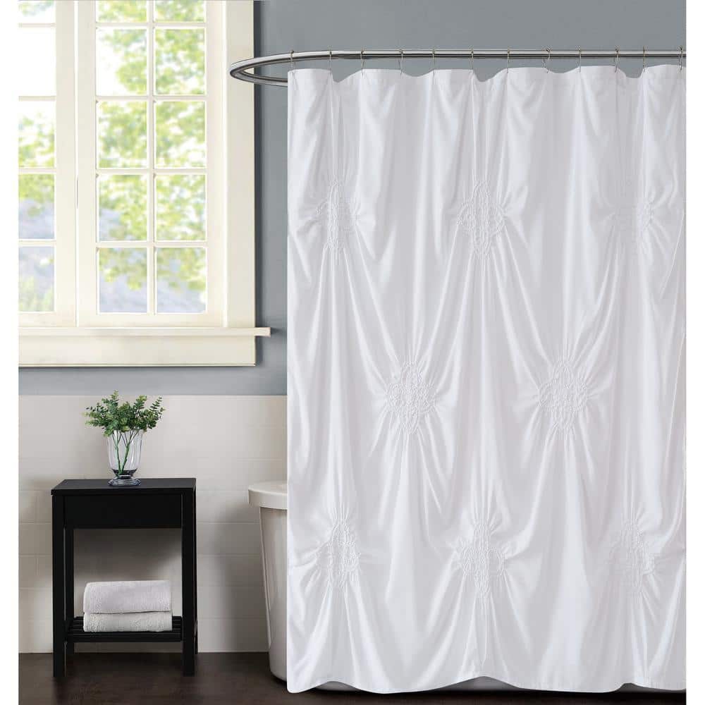 Christian Siriano Georgia Rouched 72 in. x 72 in. White Shower Curtain  SC2982WT-6200 - The Home Depot