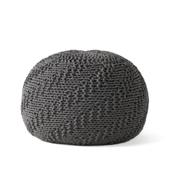 Noble House Statham Dark Gray Knitted Round Pouf