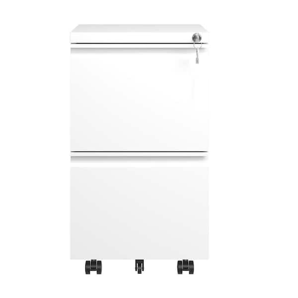 14.69 in W x 25.79 in D x 17.32 in H Metal Mobile File Cabinet Fully Assembled Except Wheels with 2-Drawer in White