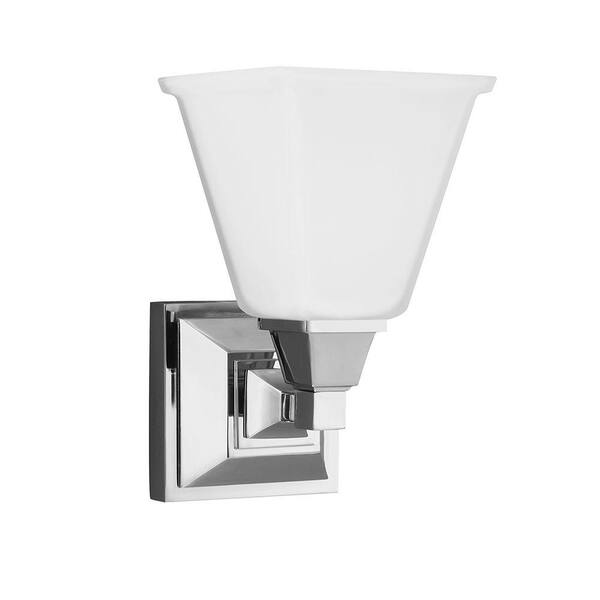 Generation Lighting Denhelm 1-Light Chrome Wall/Bath Sconce with Inside White Painted Etched Glass