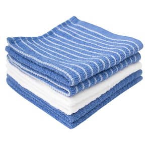 Light Blue Cotton Terry Horizontal Stripe Bar Mop Dish Cloth Set of 6