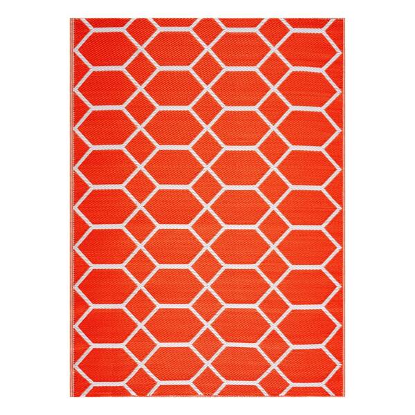 Miami Orange White 4 ft. x 6 ft. Reversible Recycled Plastic Indoor/Outdoor Area Rug-Floor Mat