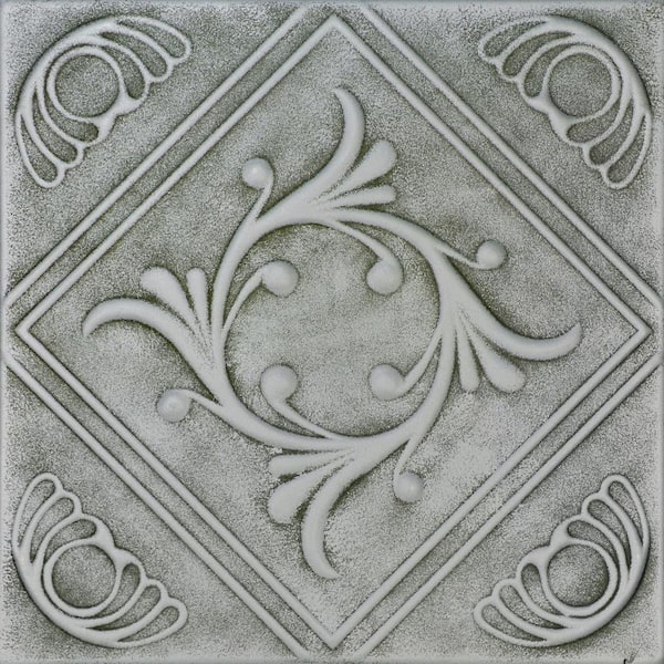 A La Maison Ceilings Diamond Wreath 1.6 ft. x 1.6 ft. Glue Up Foam Ceiling Tile in Gray Moss