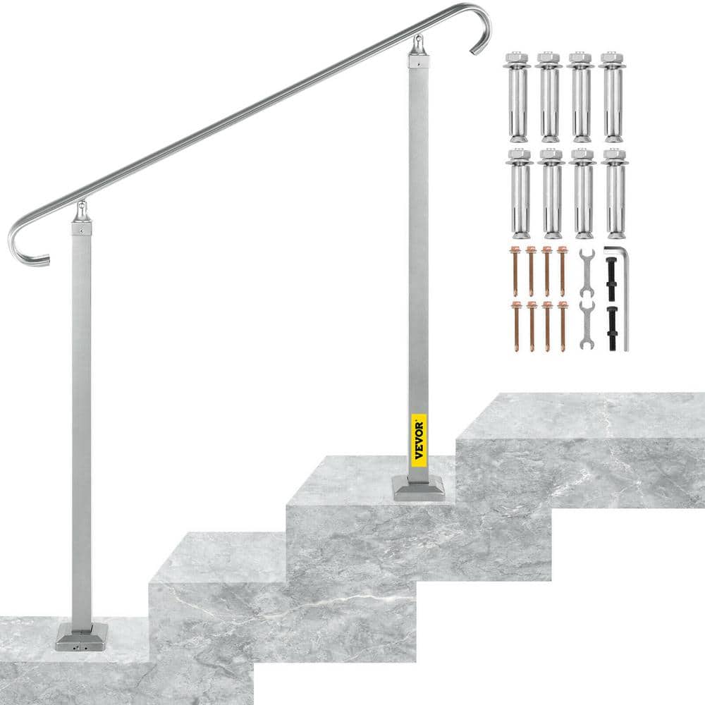 VEVOR Outdoor Stair Railing Alloy Metal Hand Railing Fit 2 or 3 Steps Flexible Transitional