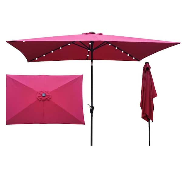 Unbranded 10 ft. x 6.5 ft. Market Rectangular Solar LED Lighted Outdoor Patio Umbrellas in Purple