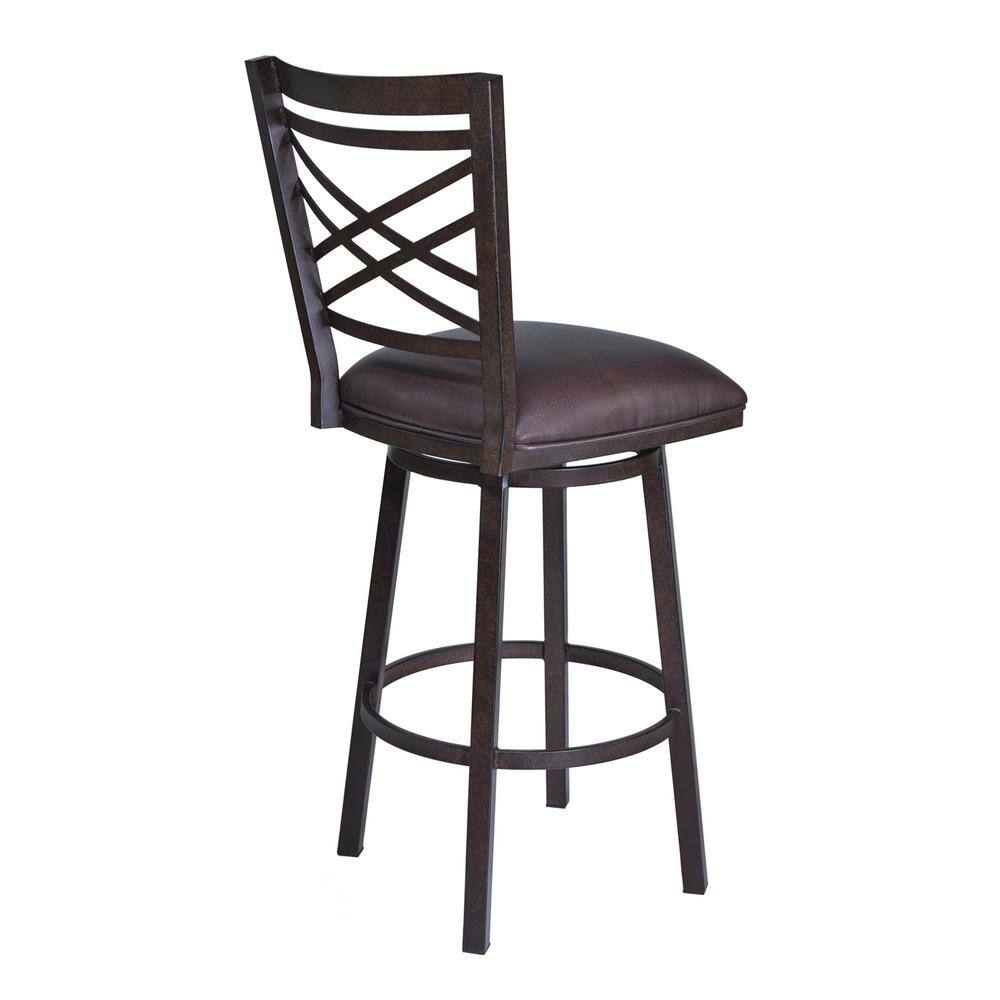 Brown Faux Leather and Metal Swivel Bar Stool