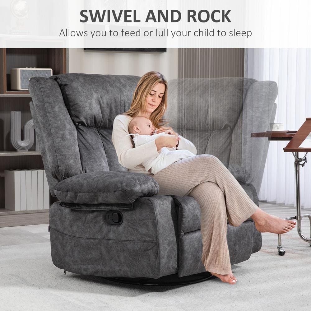 Charcoal Gray Velvet Swivel Recliner Chair with Metal Base