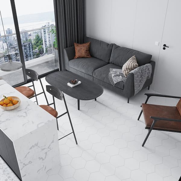 Nubes 10 in. x 10 in. Honed Snow White Marble Hexagon Wall and Floor Tile Sample