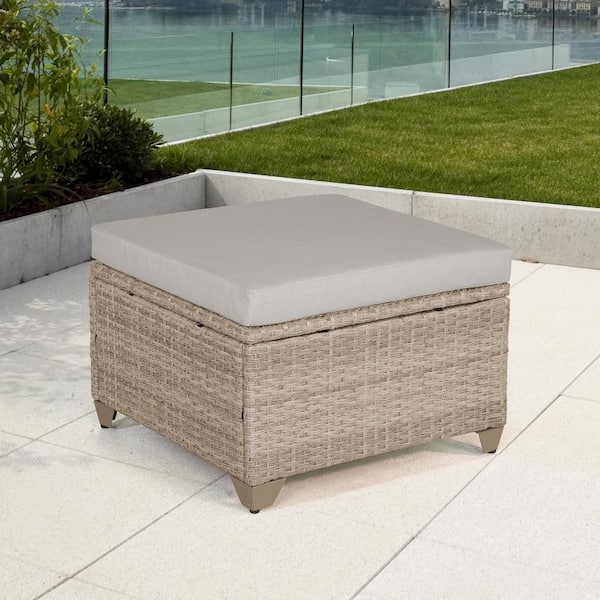 TK CLASSICS Maui Wicker Outdoor Ottoman with Hazel Cushion
