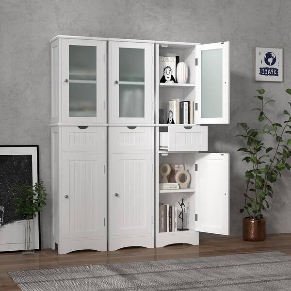 Tall Bathroom Storage Cabinet with 5 Shelves & Storage Drawer, 67 H  Bathroom Cabinets Freestanding, Narrow Linen Cabinet with Door, Slim Linen  Tower