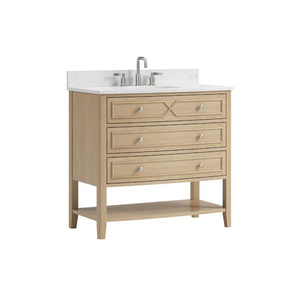 Melva 37 in. Single Sink Freestanding Oak Bath Vanity with Carrara White Engineered Stone Top and Backsplash Assembled