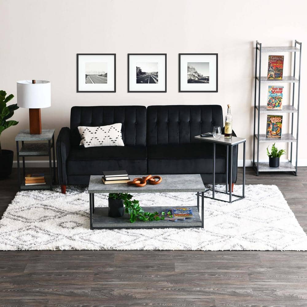 Gray Concrete and Black Metal 5-Shelf Narrow Bookshelf