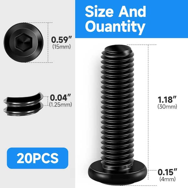 M8 x 30 mm Black Oxide Stainless Steel Hex Button Head Socket Screw (20-Pack)