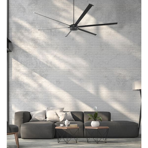 10 ft. Flat Black, Flat Black Blades Downrod Mount HVLS Industrial Ceiling Fan w/ Integrated LED, Wall & Remote Included