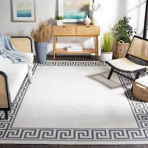 Martha Stewart Silver/Gray 9 ft. x 12 ft. Solid Fret Border Indoor/Outdoor Patio  Area Rug