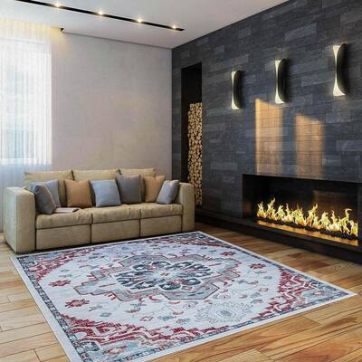 Orozco Merlot Red/Teal 8 ft. x 10 ft. Medallion Area Rug