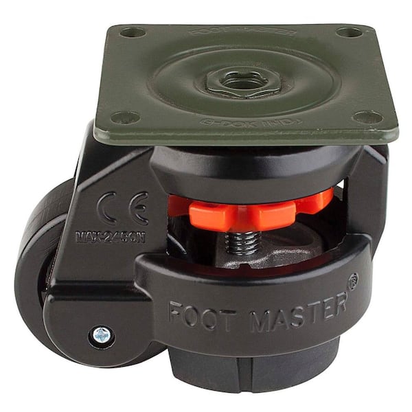 Foot Master GD Series 2 in. Nylon Swivel Flat Black Plate Mounted Leveling Caster with 615 lb. Load Rating