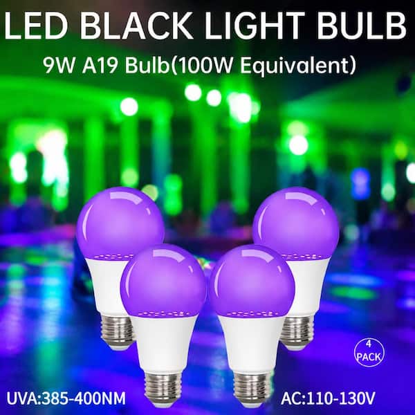 PBTEK 9 Watt A19 E26 Base LED UV Black Light Bulb 120 Volt 385 to 400 ...
