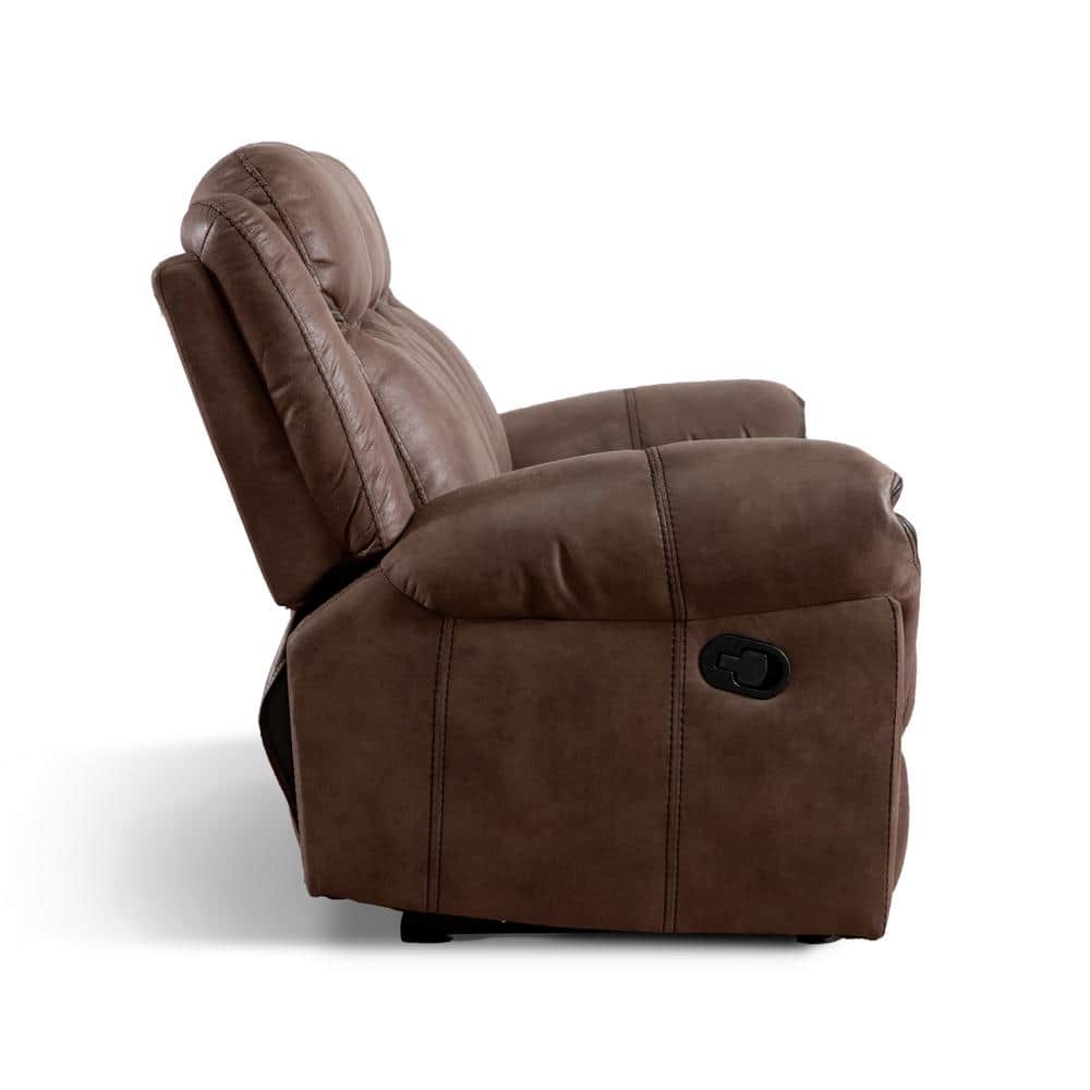87" Brown Suede Reclining Sofa with Cup Holders