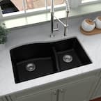 Undermount Quartz Composite 32 in. 60/40 Double Bowl Kitchen Sink in Black