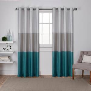 Teal Striped Faux Silk Grommet Room Darkening Curtain - 54 in. W x 108 in. L (Set of 2)