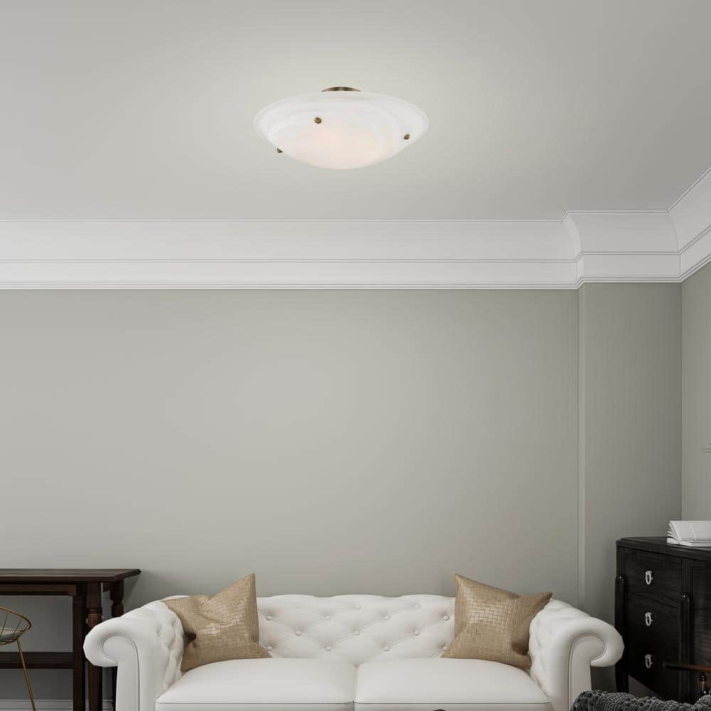 Antique Brass 4-Light Ceiling Mount with White Alabaster Glass