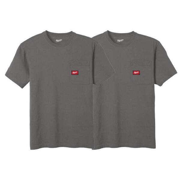 Milwaukee Men's Large Gray GRIDIRON Cotton/Polyester Short Sleeve Pocket T-Shirt (2-Pack)