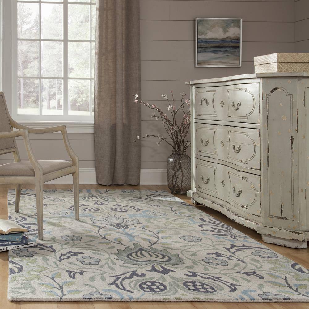 Blue Floral Hand-Tufted Wool Runner Rug, 2'3" x 8'