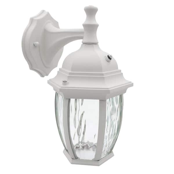 Maxxima 1-Light White LED Outdoor Wall Lantern Sconce with Dusk to Dawn Sensor
