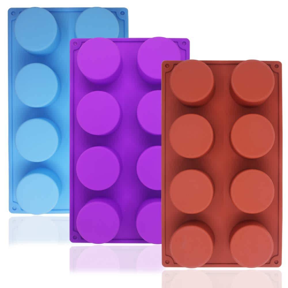 8-Cavity Large Round Silicone Baking Mold, 3-Packs of Food Grade Non-Stick 