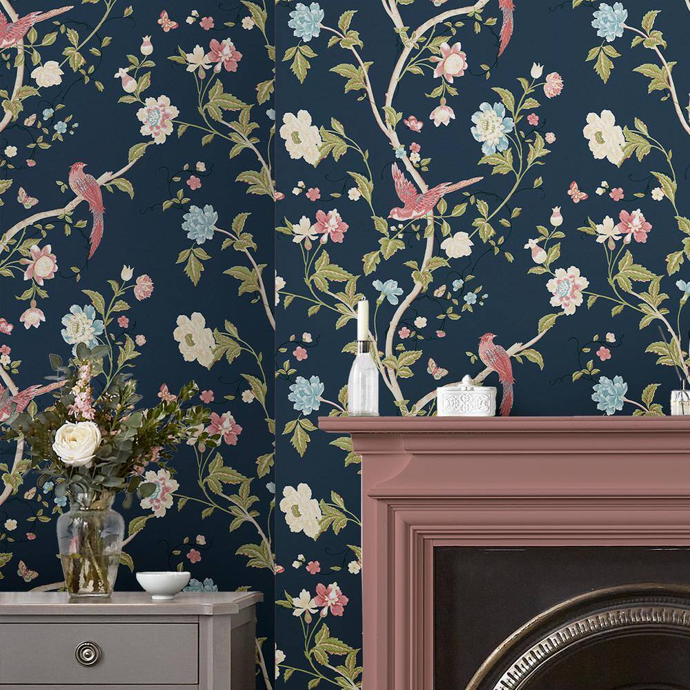Midnight Blue Floral Botanical Removable Wallpaper