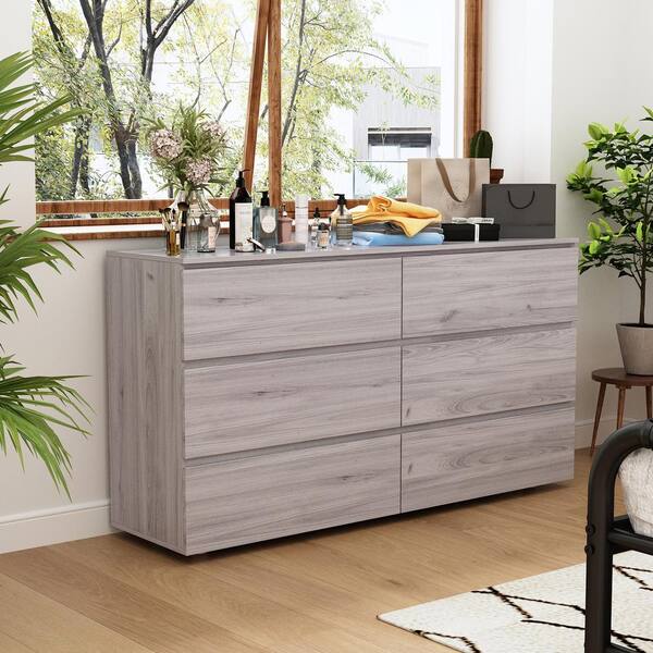 FUFU&GAGA Gray Wood 59.1 in. W Sideboard with 2 Large Drawers, 3 Small  Drawers and 2 Cabinets 33.5 in. H x 15.7 in. D KF020263-03 - The Home Depot