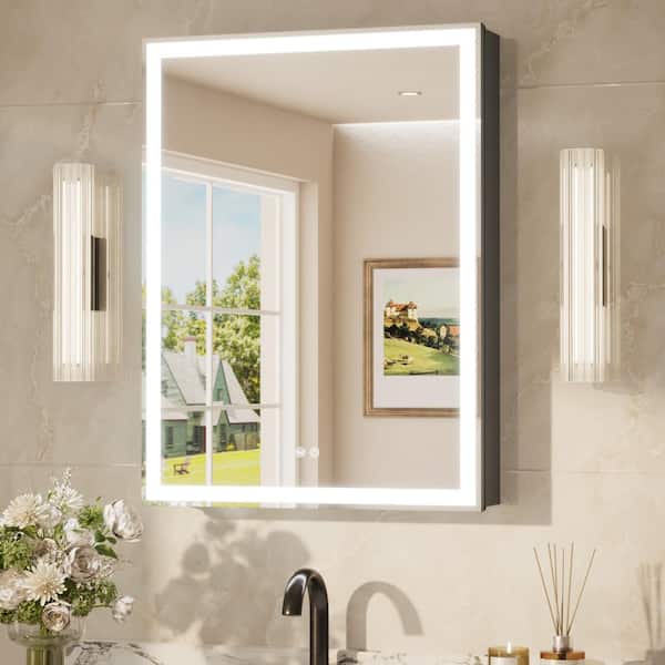 24 in. W x 32 in. H Rectangular Black LED Light Anti-Fog Aluminum Recessed/Surface Mount Medicine Cabinet with Mirror